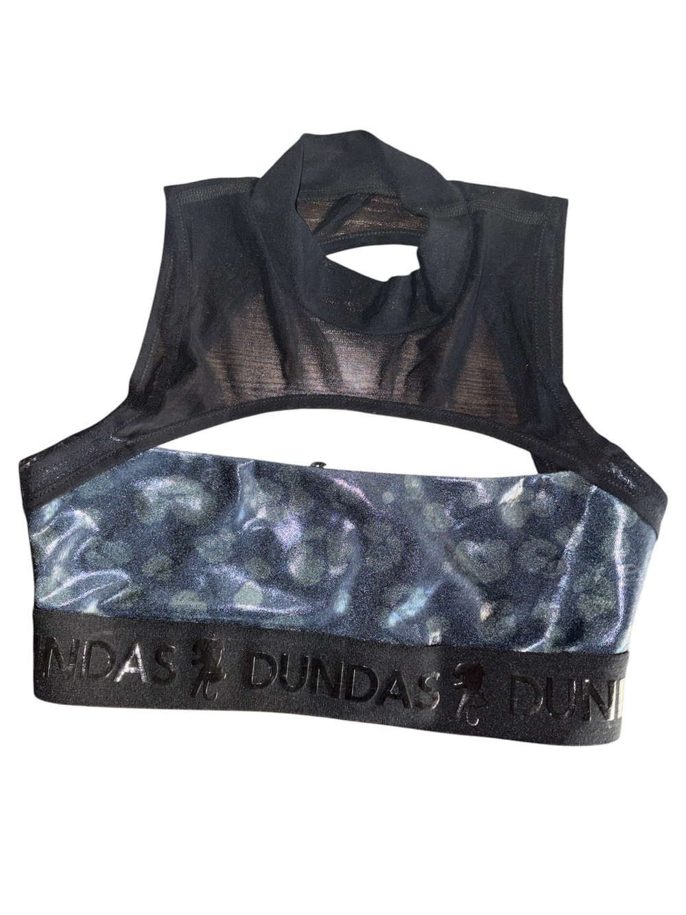 DUNDAS Iridescent Blue-Black Sheer Mesh Sports Bra new large